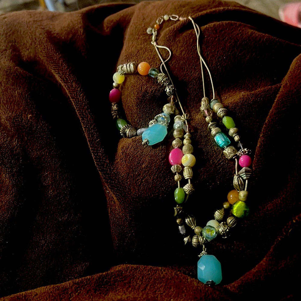 Last CHANCE!!  Costume Jewelry Necklace and Bracelet blue pink green